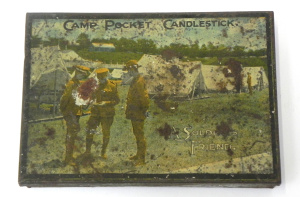 Lot 166 - WWI Camp Pocket Candlestick Tin - A soldiers Friend