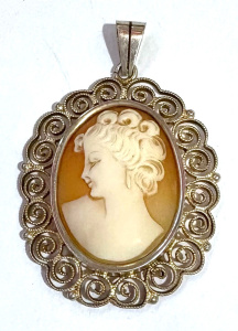 Lot 170 - Vintage silver filigree Cameo pendant, marked 830S