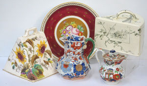 Lot 173 - 5 pieces of Victorian ceramics inc Aesthetic Movement cheese cover, un