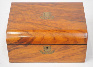 Lot 193 - Victorian Walnut Veneer Writing Box - inlaid Brass Escutcheon to front