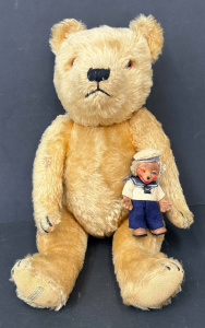 Lot 196 - 2 x vintage toys - Joy -Toys gold plush teddy bear, 48cms L & rubb