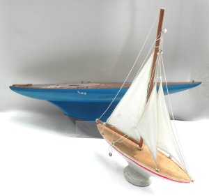 Lot 060.1 - 2 x wooden model yachts - larger 92cm L (af)