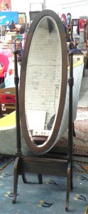 Lot 062 - Vintage oak framed oval Chevelle mirror - 157cm H