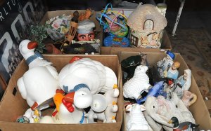 Lot 066 - 4 x boxes Mixed items 1980s Ceramic Duck Cannisters, heaps China &