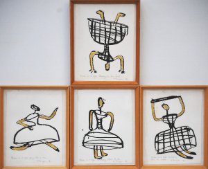 Lot 122 - Artist Unknown (M Finnegan) set of 4 x small Framed Ink & Wash dra
