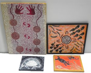 Lot 131 - 4 x Aboriginal Oil Paintings - small Lesley Stanley 'Echidna', Tanya C