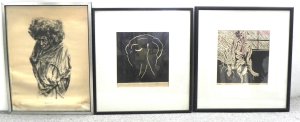 Lot 140 - 3 x framed works on paper inc 2 x Melinda Wills lino cuts