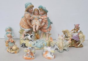 Lot 149 - Group lot Victorian Bisque figures inc Large Figure Girls at Play 28cm