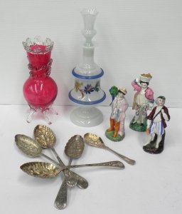 Lot 151 - Group of Victorian glass, ceramics & other inc hand painted milk g