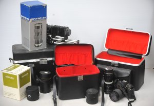 Lot 154 - Vintage cased 35mm camera kit inc Pentax P30 camera, 3 x cases, Soligo