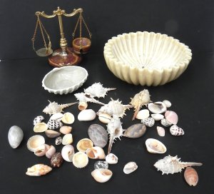 Lot 159 - Mixed Group lot Inc Marble & Brass scales, Ribbed bowl with collec