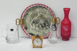 Lot 184 - Group of quality glass & crystal inc Royal Doulton mug, acid etche