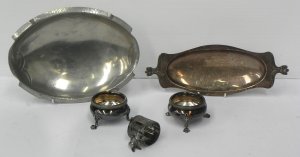 Lot 187 - Group of vintage EPNS and pewter inc unusual Art Deco James Dixon &amp