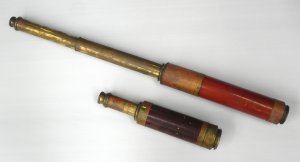 Lot 194 - 2 x antique style wood and brass collapsable telescopes - larger 80cm
