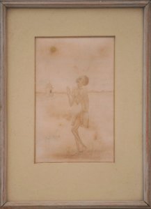 Lot 201 - Artist Unknown Framed vintage Indian Watercolour featuring an Emaciate