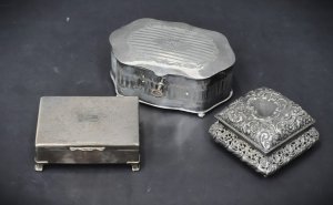 Lot 203 - 3 x Silverplate Jewellery boxes inc Ornate American Wilcox Square with