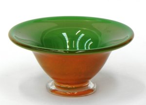 Lot 207 - Olga Hunlund signed NZ art glass cased glass pedestal bowl in green an