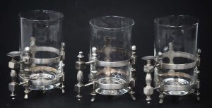 Pair plus One Late 1800s Norblin & Co Warsaw Polland Silver Plated Glass Hol