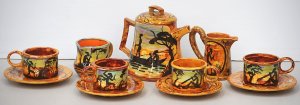 Woomera SA Australian pottery Tea Setting inc Teapot, Milk Cream & 4 cups- S