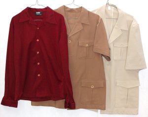 Lot 006 - 3 x vintage Mens 1970s Tops - 2 x Safari Shirts in Beige & Brown i