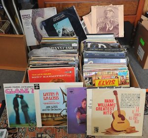 Lot 016 - 4 x Boxes of Mixed Vintage Vinyl LP Records incl Elvis, Johnny Cash, H