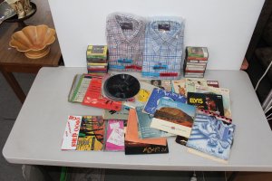 Lot 038 - Box lot of Mixed 45rpm Vinyl Records, Cassette Tapes & 2 x Package