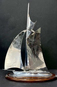 Lot 069 - Vintage Chrome Art Deco Boat on Stand - VGC