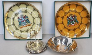 Lot 081 - Group lot Silverplate & Glass inc Israel Bowl with 3 x 6 beaded se