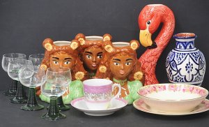 Lot 082 - Group lot - Mixed Ceramics & Glass - Victorian Moustache C&S,