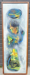 Lot 088 - Artist Unknown Large framed Modernist Indonesian oil Painting on Canva
