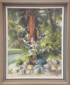 Lot 091 - Heather Coull (Active c1980s) Framed Oil Painting - Bush Garden in Spr