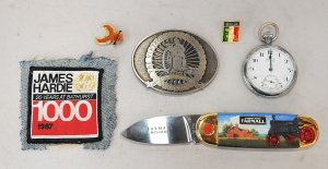 Lot 095 - Group lot inc 1987 James Hardie Bathurst 1000 sew on patch, c1946 Dunk
