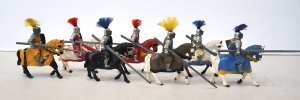 Lot 098 - 7 x 1950-60s Britians Lead Hand Painted Crusader Knights Mounted Toy