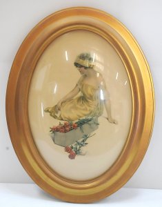 Lot 101 - c1910 Oval Convex Framed Bessie Pease Gutmann Print 'The Message of th