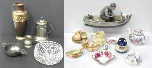 Lot 123 - Group Vintage Mixed inc Cut crystal fruit bowl, copper vase w embossed