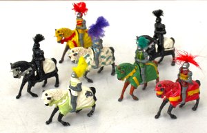 Lot 139 - 7 x 1950-60s Timpo Lead Hand Painted Crusader Knights mounted on horse