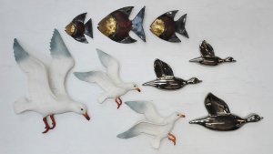 Lot 144 - 3 x Sets of Three Graduating Animal Wall plaques inc Ceramic Seagulls