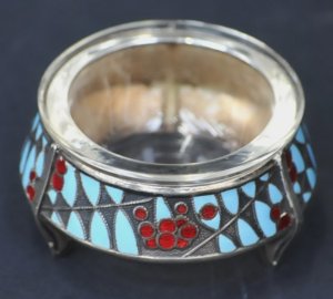 Lot 152 - Russian Hommet (Iommet) Enamel & EPNS Salt Pot with glass insert 7