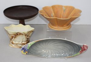 Lot 164 - 4 pces Vintage inc Art Deco Beswick Fluted Bowl mottled Orange & y