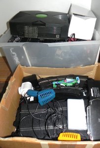 Lot 016 - 2 x boxes - Vintage & Modern Gaming Gear + Scalextric Slot Car Set
