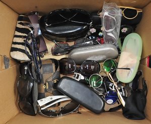 Lot 027 - Box lot of vintage and modern eye glasses inc Prada, DKNY, Chanel, Ed