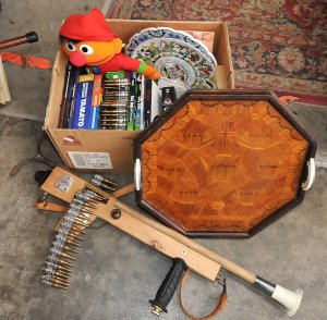 Lot 043 - Lot of Mixed Items incl Kids Books, Matchstick Octagon Tray, DI Toy Gu