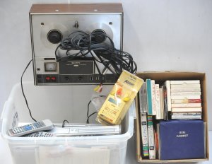 Lot 053 - 2 x boxes vintage & Modern Audio Visual - 1970s Akai Reel to Reel