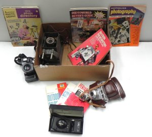 Lot 054 - Box lot - 35 mm Cameras & Ephemera - Kodak Retinette 1A in leather