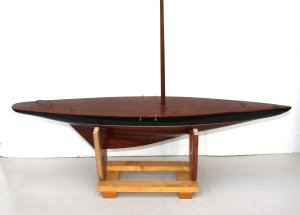 Lot 070 - Vintage Wooden Pond Yacht with stand - (no sails) 90cm L