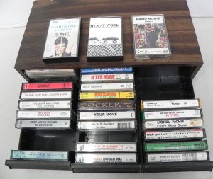Lot 090 - Vintage 3 Drawer Cassette Storage case & contents - heaps 80s Cass