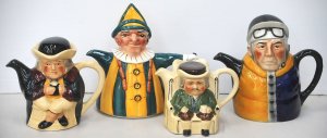 Lot 126 - 4 x Tony Wood England character Teapots inc 2 x Two faced Darby &