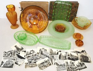 Lot 137 - Grp mainly green & brown Depression glass, vases, bowls etc &