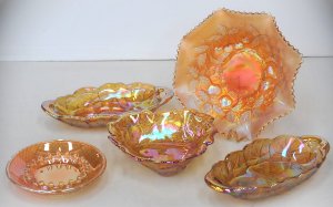 Lot 165 - Group lot of Vintage amber and Marigold Carnival Glass inc, Dugan Cher