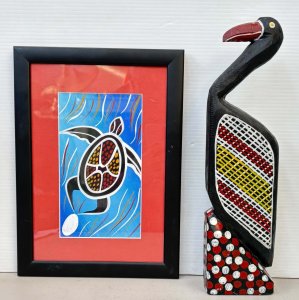 Lot 166 - 2 x Australian Aboriginal items - small Framed Dot painting of a Turtl